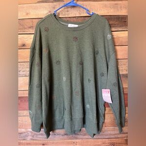 Anneliese Olive Green Leaf Embroidery Sweatshirt Women's Size 2x